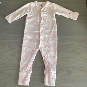 Monica + andy pink swan romper.
